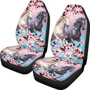 ZIATUBLE Cherry Blossom Horse Car Front Seat Covers Soft High Bucket Seat Covers Pack of 2 Auto Interior Accessories Easy to Install Vehicle Seat Protector for Front Seats for Trucks Van SUV